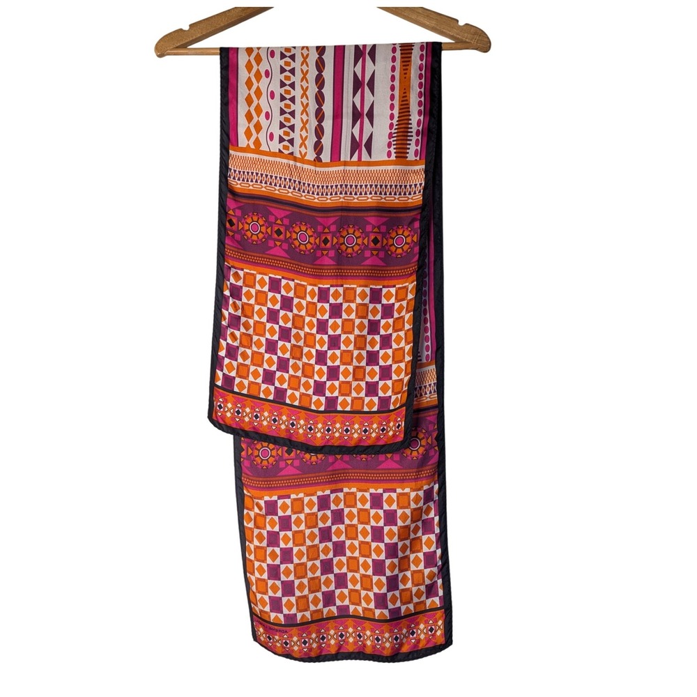 Silk 11" x 50" Adrienne Landau Scarf Boho-Chic Print Orange Pink Purple